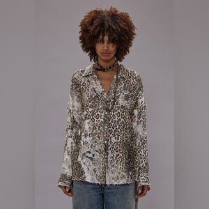 $750 Brand New R13 Shredded Seam Drop Neck Shirt Leopard Size XS